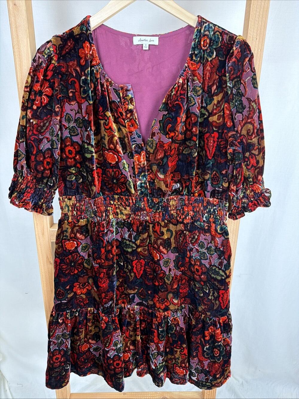NWT Another Love Dear John Multicolor Crush Velvet V Neck Dress #1092 SMALL